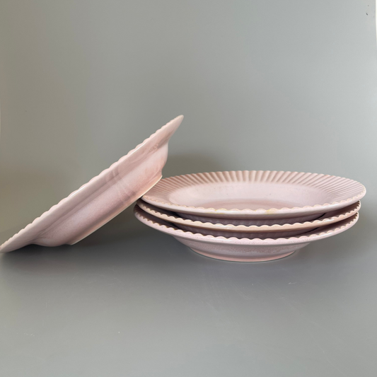 Set of 2 blush ceramic appetiser plates with ribbed rims – modern textured plates for elegant table settings