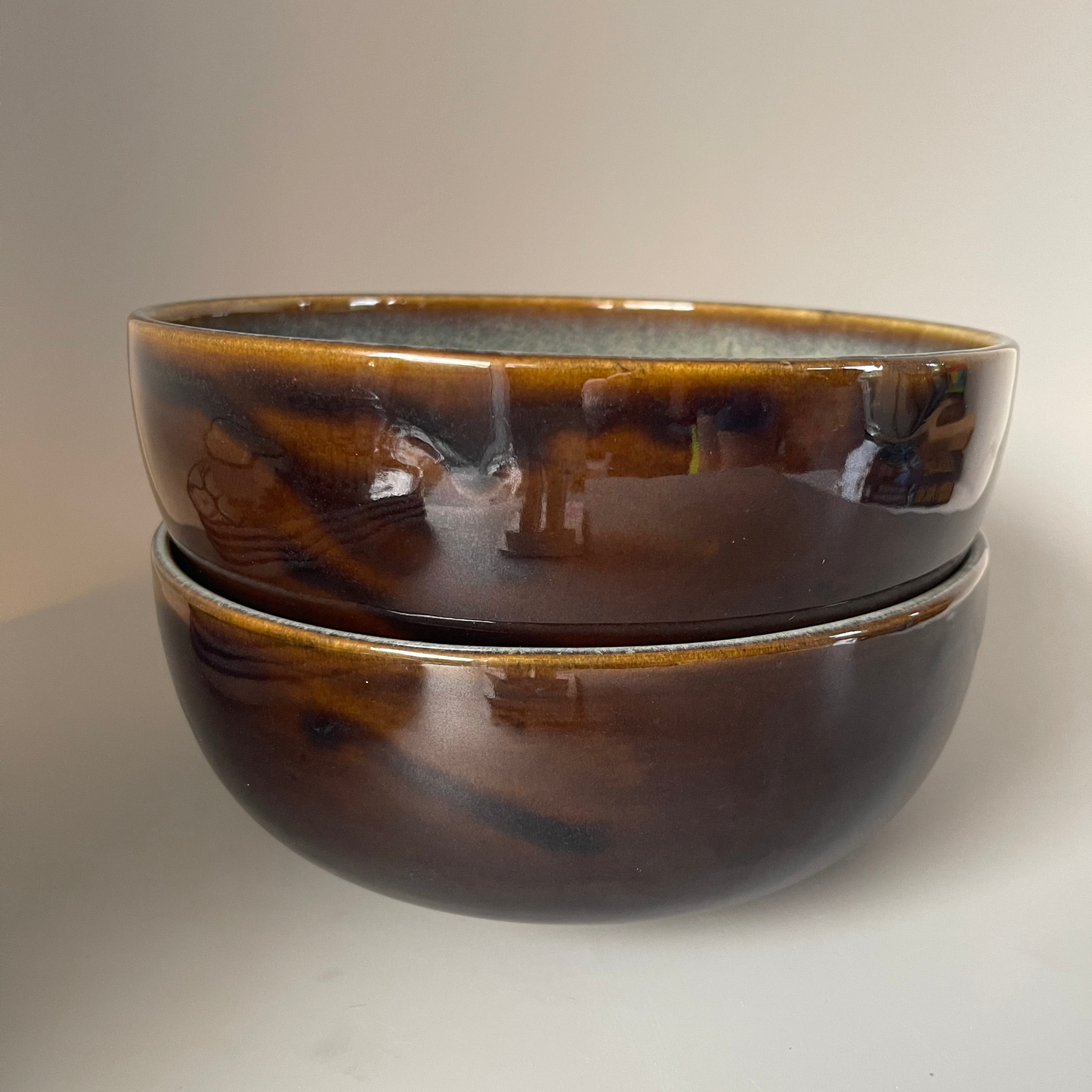 Medium 8.5 inch ceramic serve bowl with earthy brown exterior and grey interior, ideal for Indian meals and everyday serving