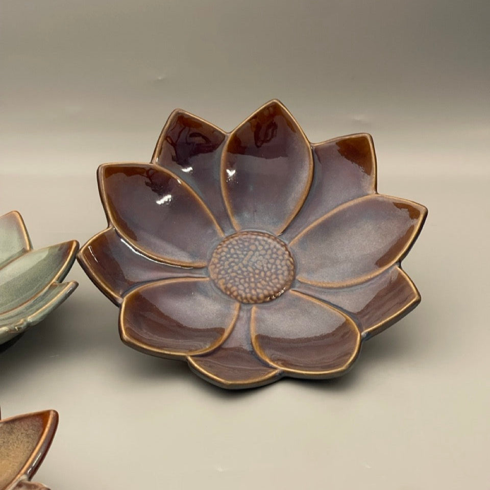 Ceramic lotus flower centerpiece with layered petals, available in four colors