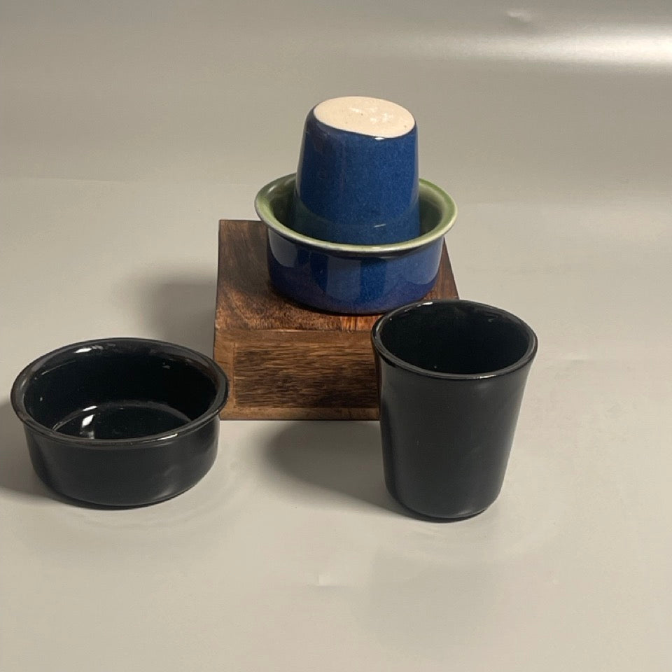 Ceramic South Indian filter coffee set in black and blue