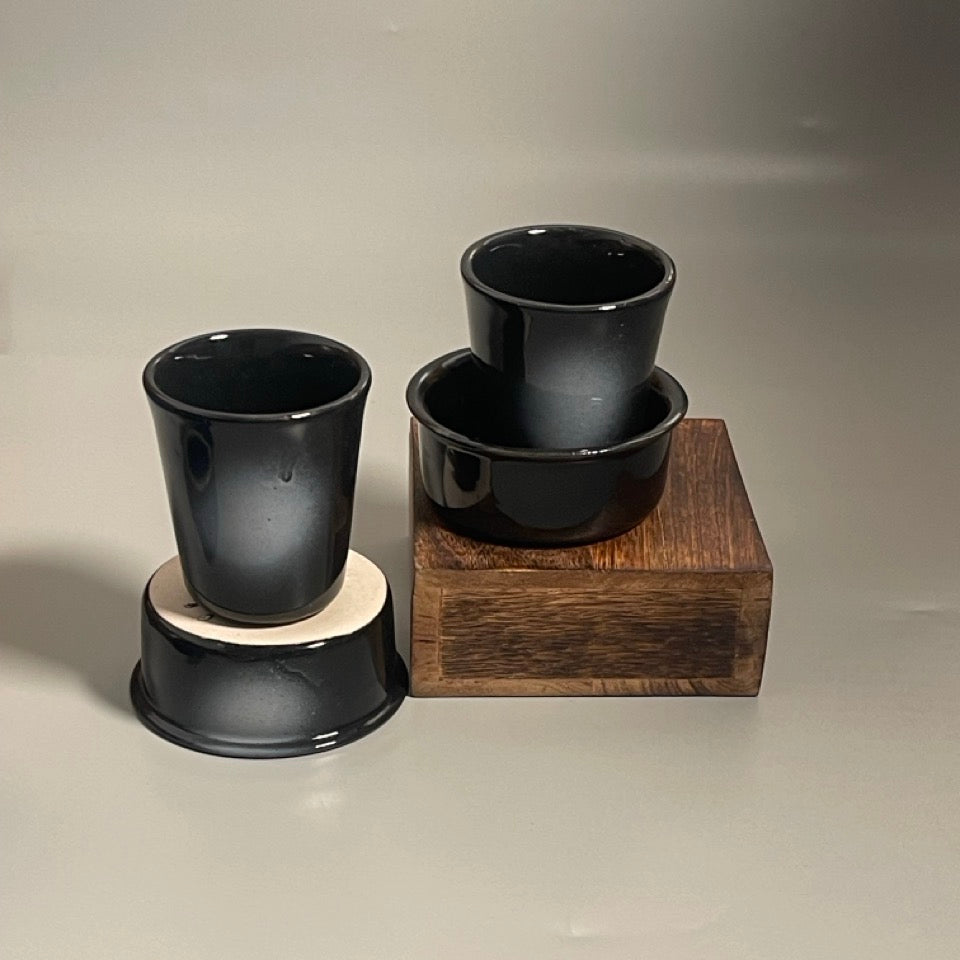 Ceramic South Indian filter coffee set in black and blue with tumbler and dabara saucer