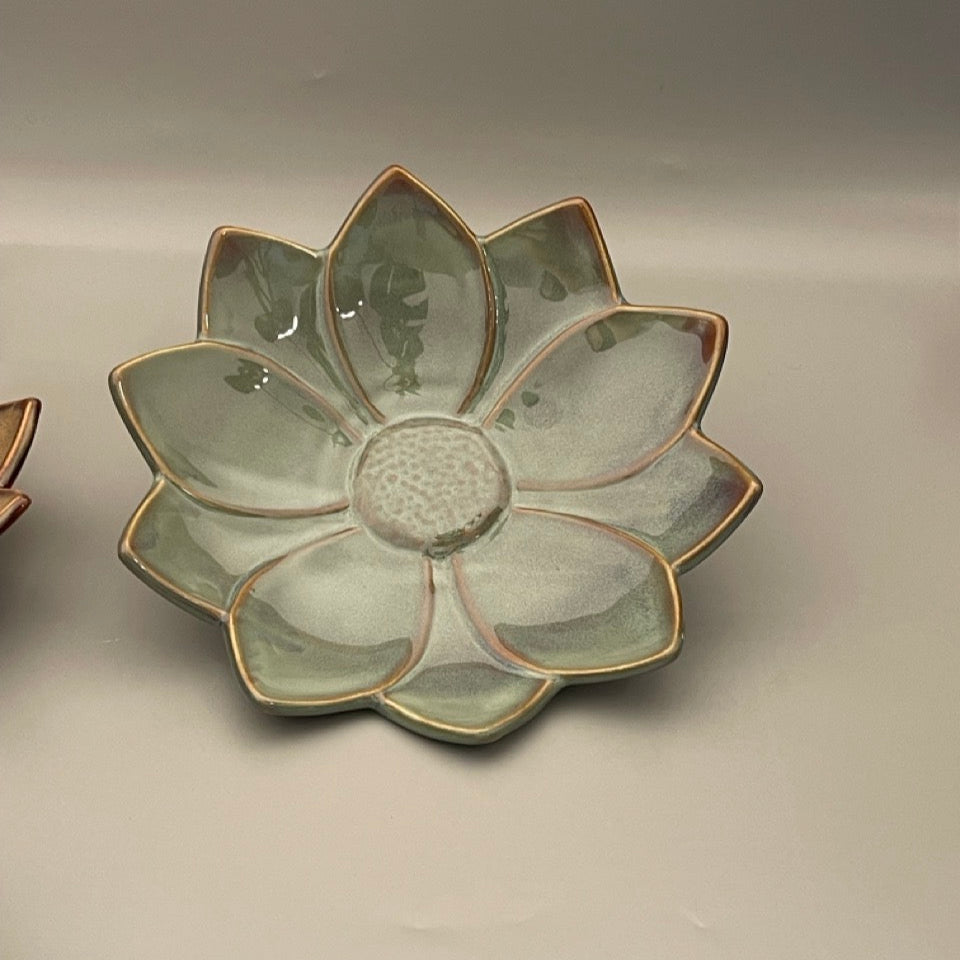 Ceramic lotus flower centerpiece with layered petals, available in four colors