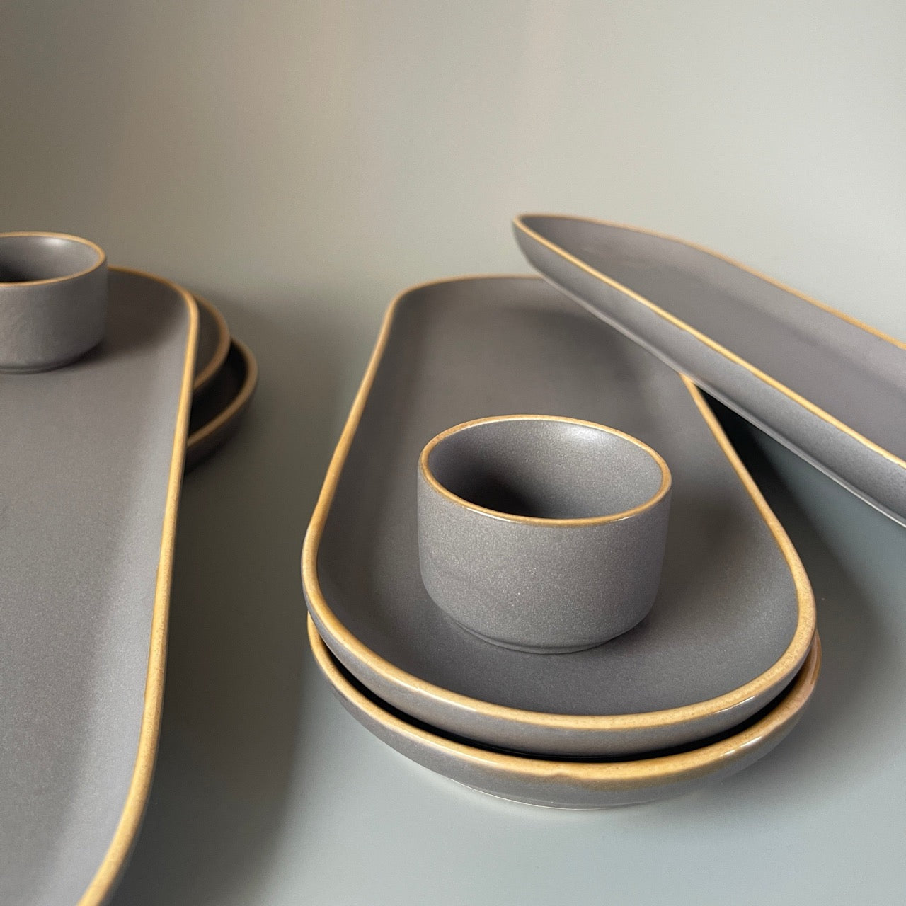 Grey with Gold rim Platter and dips to accompany