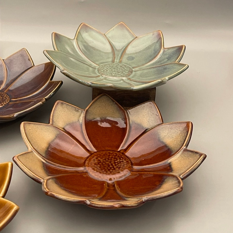 Ceramic lotus flower centerpiece with layered petals, available in four colors
