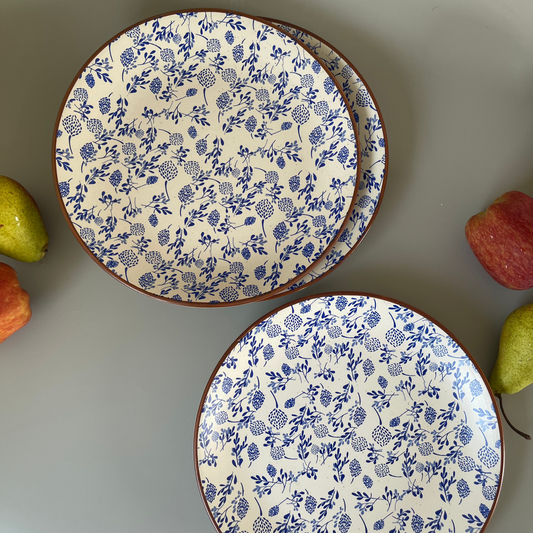 Adorned with delicate floral decals, these ceramic dinner plates in white add a touch of natural elegance to your table. Available in a set of 6. Ideal for gifting or self consumption