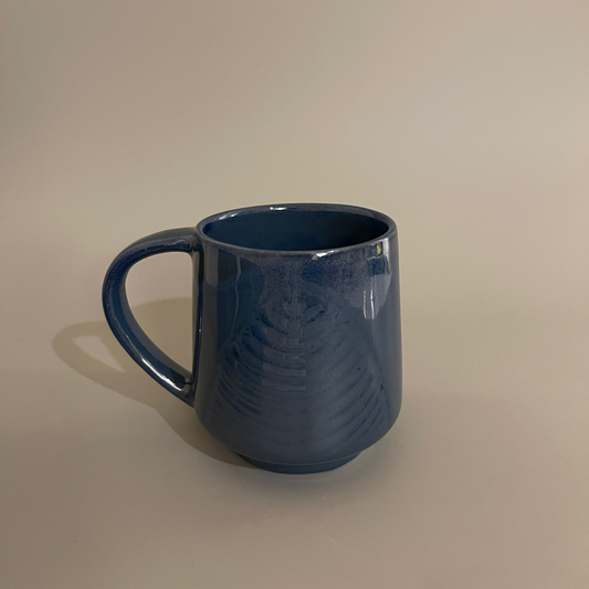 Set of 2 blue ceramic mugs with leaf imprint texture – ideal for tea, coffee, or hot beverages