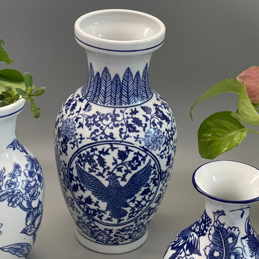 Blue and White 10 Inch Porcelain Vase