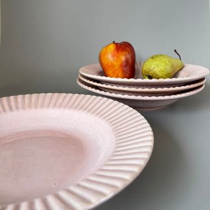 Set of 2 blush ceramic appetiser plates with ribbed rims – modern textured plates for elegant table settings