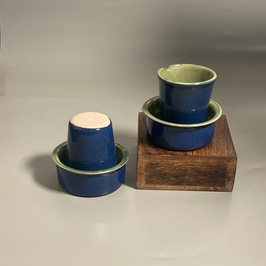 Ceramic South Indian filter coffee set in black and blue with tumbler and dabara saucer