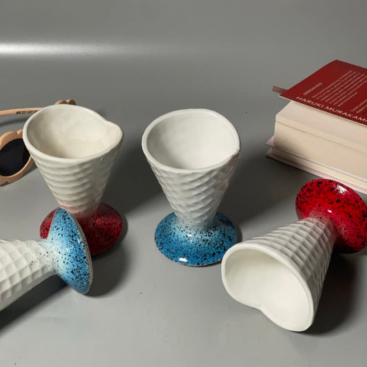 Ceramic dessert cup shaped like an ice cream cone, ideal for puddings and sweets