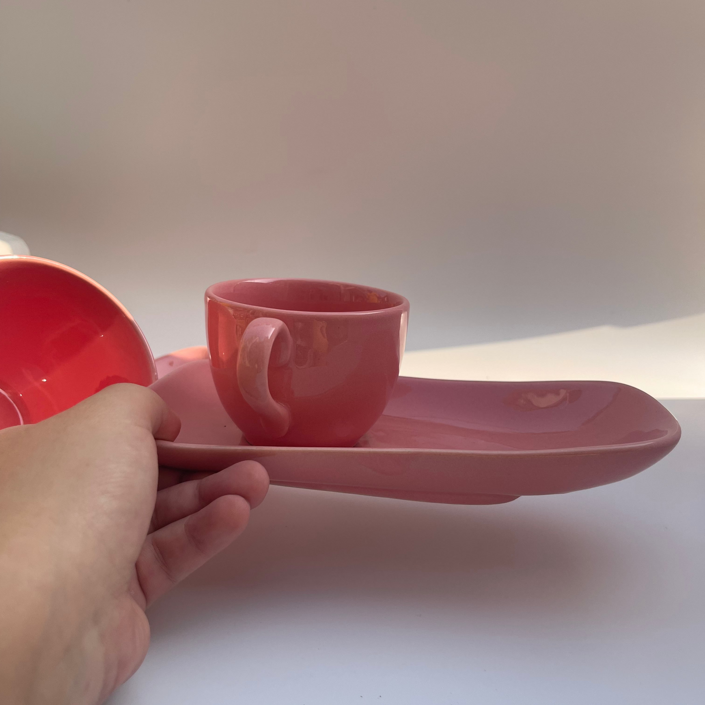 Set of small cups & long saucer set perfect for tea & biscuits. Available in set of blush pink. Pinterest inspired and perfect for gifting or self consumption