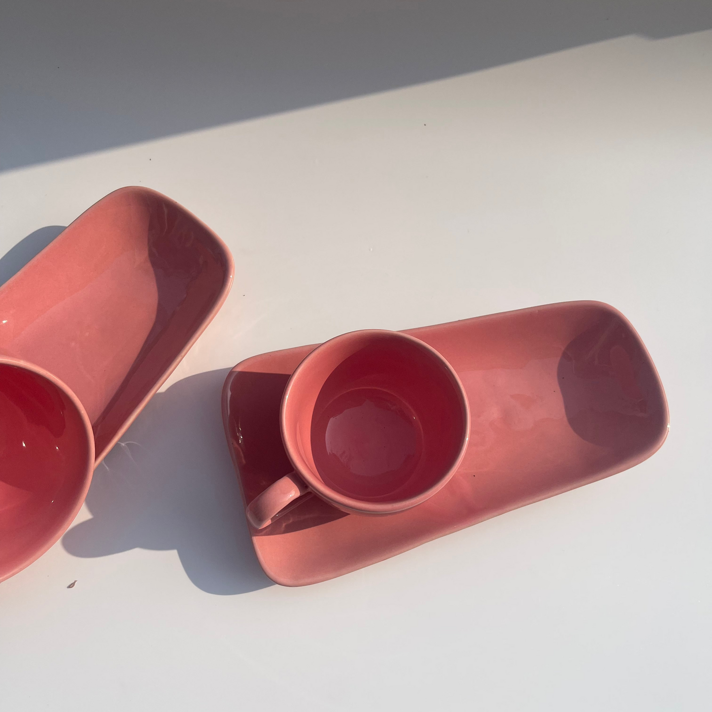Set of small cups & long saucer set perfect for tea & biscuits. Available in set of blush pink. Pinterest inspired and perfect for gifting or self consumption