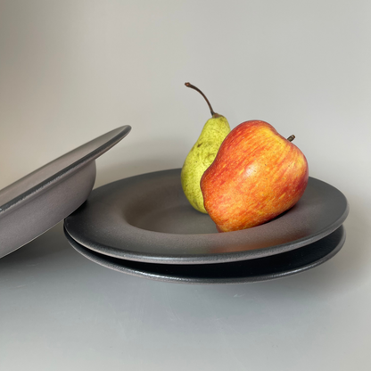 Set of 2 dual black toned ceramic appetiser plates – bold and modern plates for stylish table settings