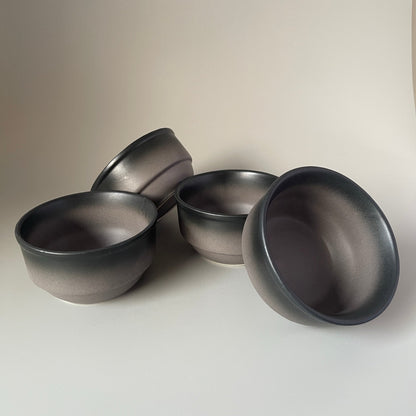 Set of 2 dual black toned ceramic dinner plates and dal bowls – modern dinnerware for stylish table settings