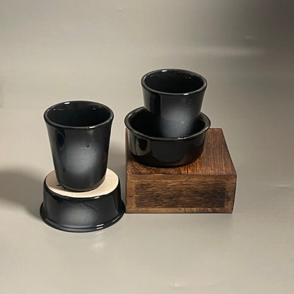 Ceramic South Indian filter coffee set in black and blue with tumbler and dabara saucer