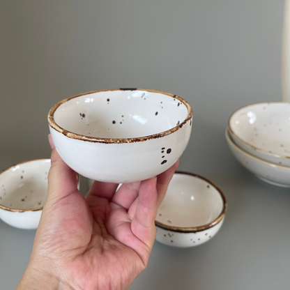 Set of 2 ceramic dinner plates and dal bowls with golden flecks – elegant dinnerware for festive and everyday dining