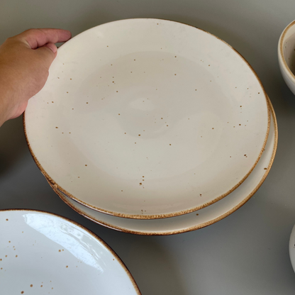 Set of 2 ceramic dinner plates and dal bowls with golden flecks – elegant dinnerware for festive and everyday dining