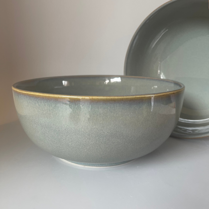 Grey 10.5 inch large ceramic serveware bowl for family-style serving of rice, noodles, and more – ideal for Indian hosting