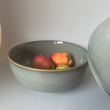 Grey 10.5 inch large ceramic serveware bowl for family-style serving of rice, noodles, and more – ideal for Indian hosting