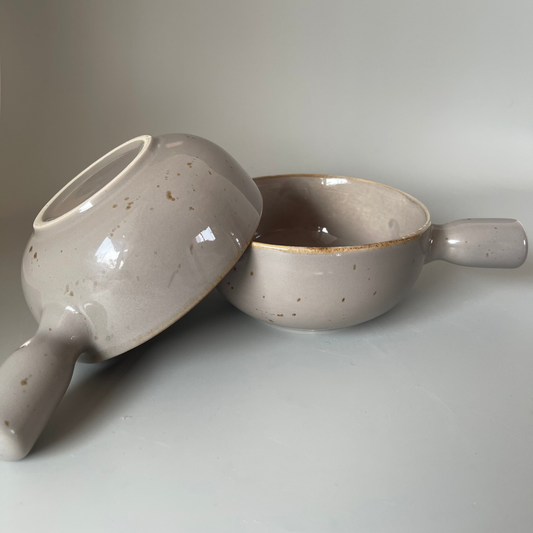 Set of 2 grey ceramic bowls with handles for serving soup, desserts, dips – functional and stylish for Indian dining