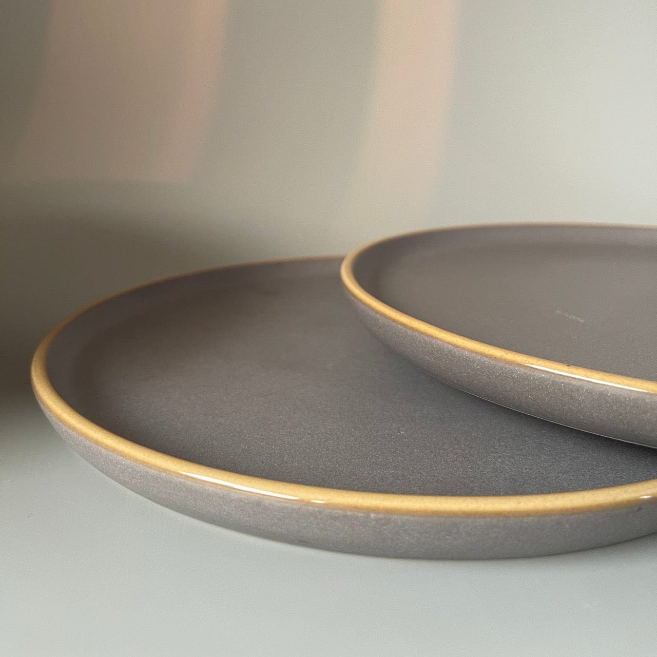 Set of 2 grey ceramic dinner plates and dal bowls with gold rims – elegant dinnerware for everyday and festive dining