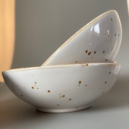 Set of 2 Greyite ribbed ceramic serve bowls with white interior and gold flecks – perfect for Indian meals and everyday serving