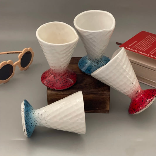 Ceramic dessert cup shaped like an ice cream cone, ideal for puddings and sweets