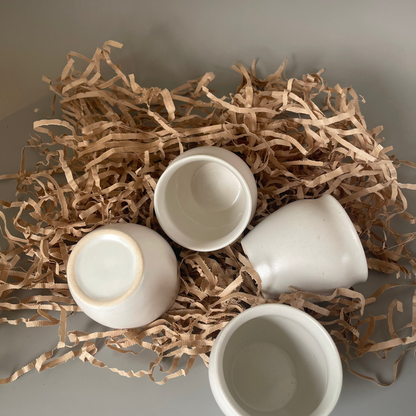 Set of 3 matte white ceramic kulhar-style cups – perfect for chai, coffee, or desserts