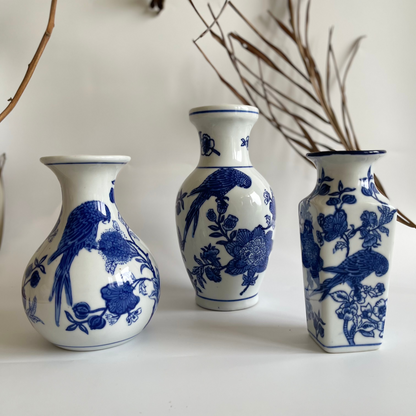 Set of three Chinese pottery vases with parrot designs – handcrafted decorative vases for elegant home interiors