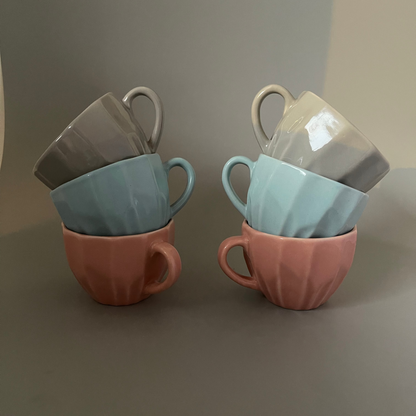Set of 2 ceramic pastel tea cups in grey, blue, or pink – ideal for tea or coffee
