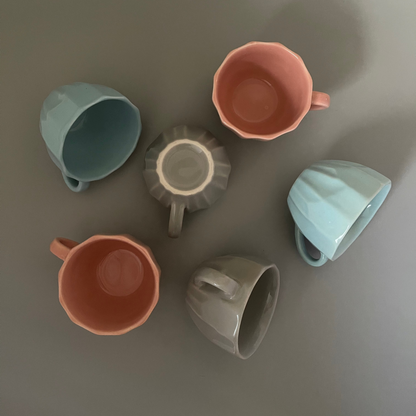 Set of 2 ceramic pastel tea cups in grey, blue, or pink – ideal for tea or coffee