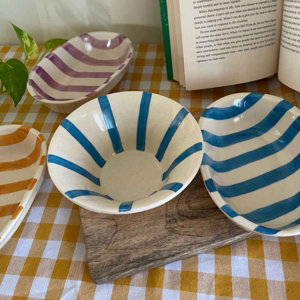 Striped Pop Ramen bowl in blue perfect for ramens, soups, Maggi, snacks or one person meals