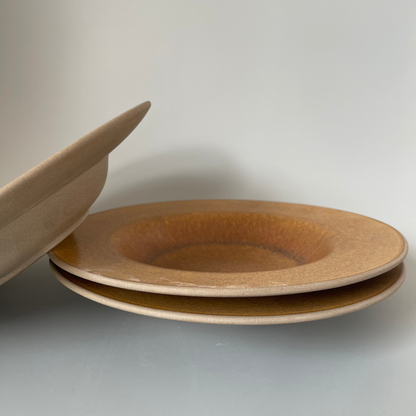 Set of 2 rustic ceramic appetiser plates in sunlit earthen tones – perfect for snacks, starters, or desserts