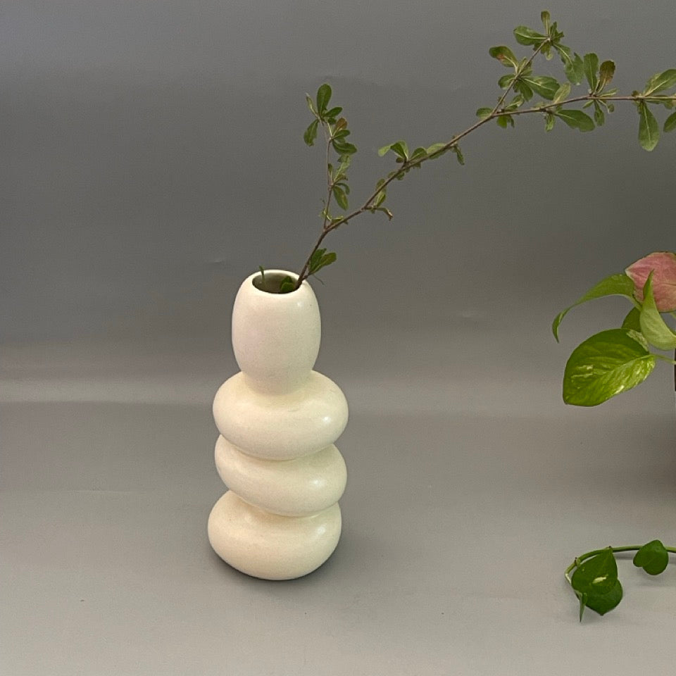 6-inch white Enso-inspired ceramic vase with glossy finish for minimalist home decor