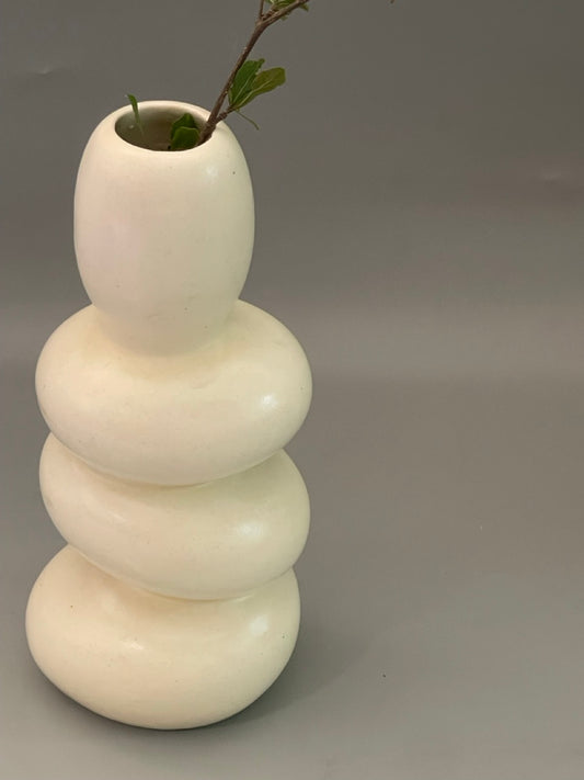 6-inch white Enso-inspired ceramic vase with glossy finish for minimalist home decor