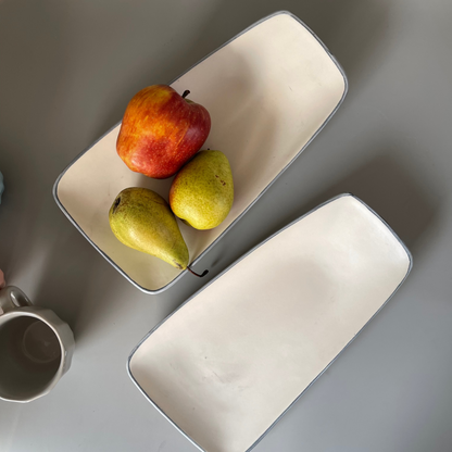White ceramic platter with classic blue rim, ideal for serving snacks or desserts at casual or festive occasions